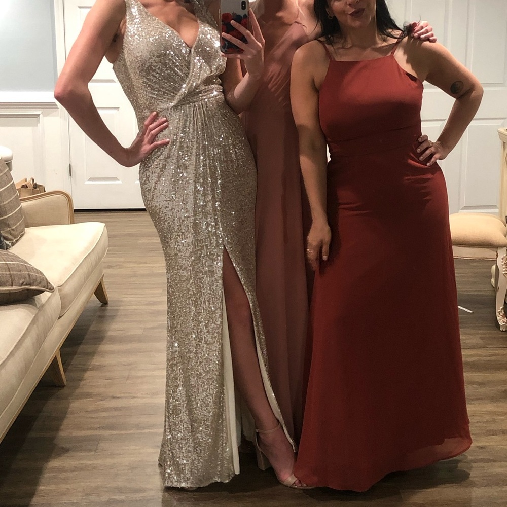 David’s Bridal Champagne Gold Sequin Dress - Picture 2 of 3